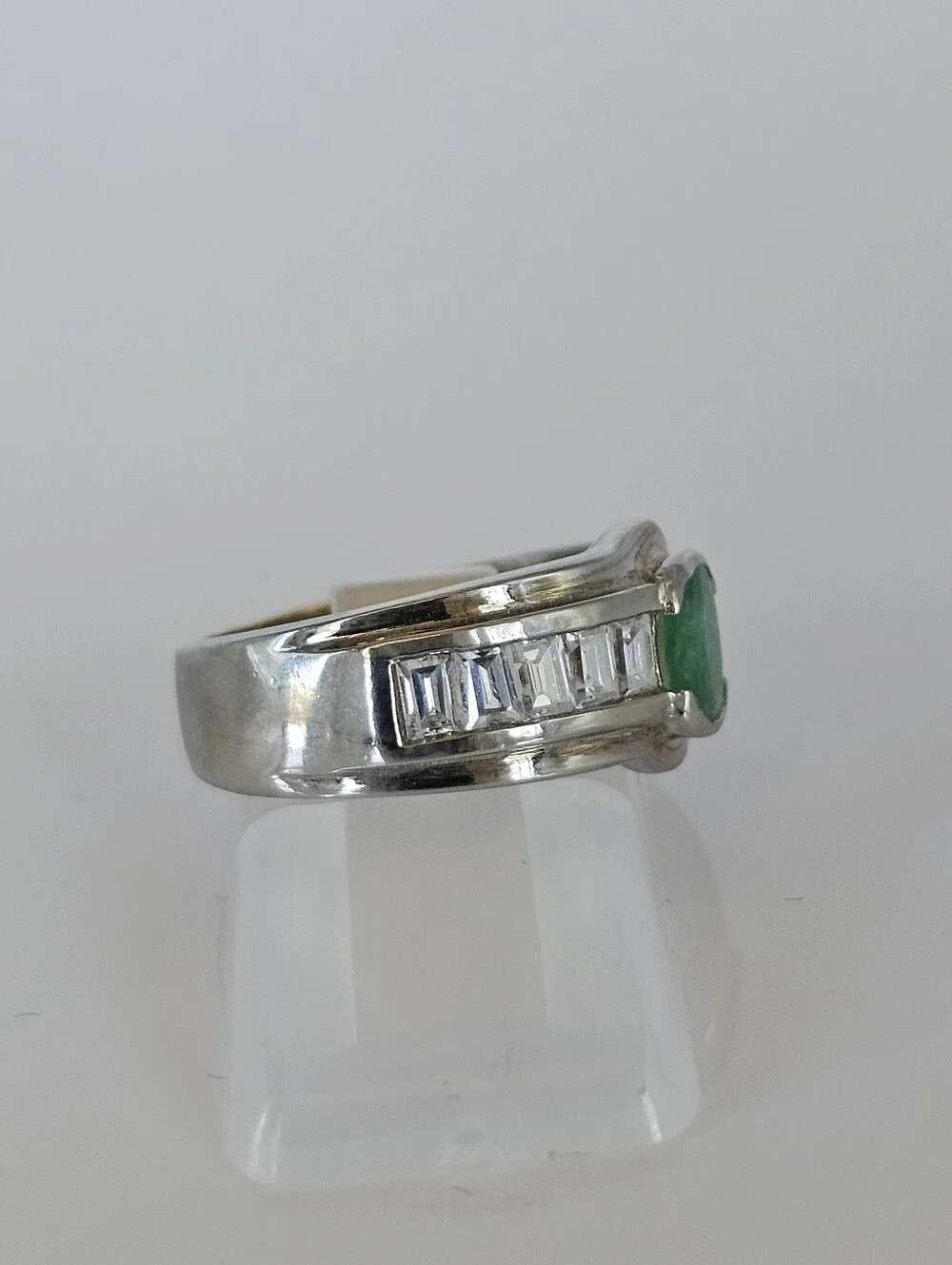 Vintage Claim Whitman Two-Tone 925 Sterling Silver Emerald Ring Size 6!